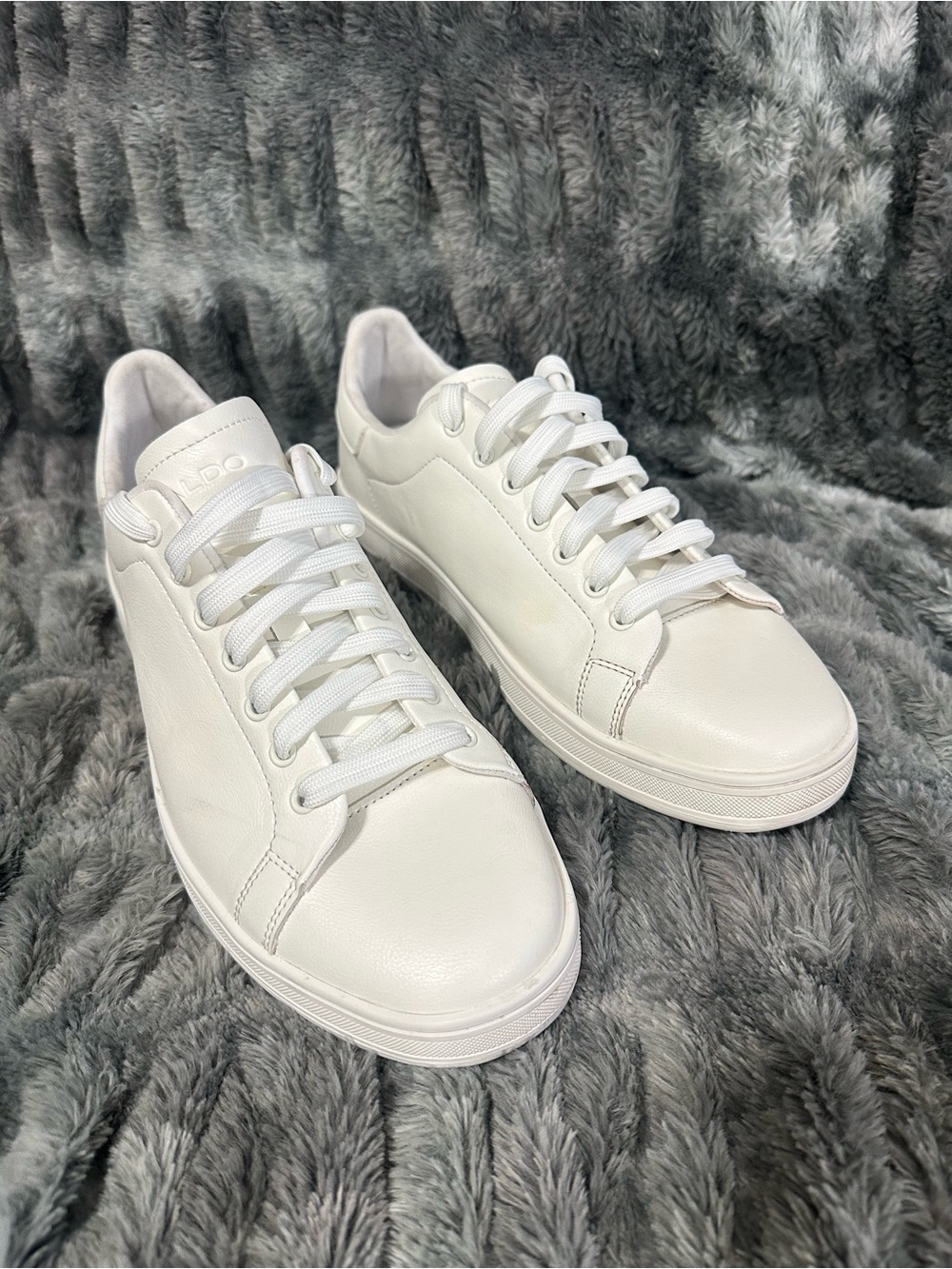 Aldo All-White Leather Lace-Up Sneakers
